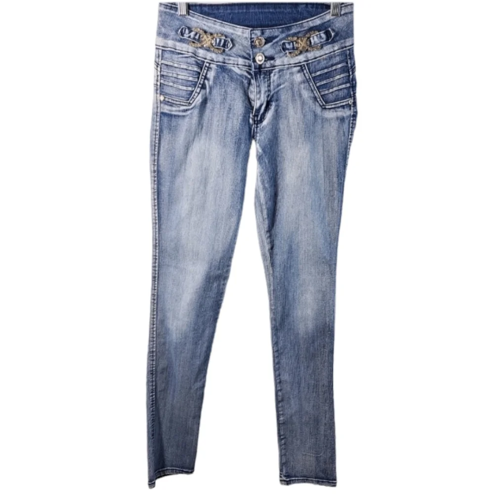 Silver Diva Colombian Women's Rhinestones Blue Jeans Size 12 - Picture 2 of 16